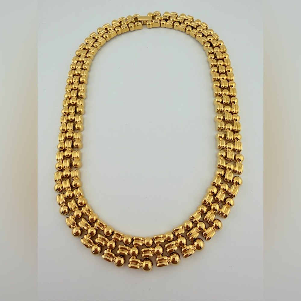 Vintage Ultra-Heavy Gold Plated Panther Link Necklace – 116g Couture Quality